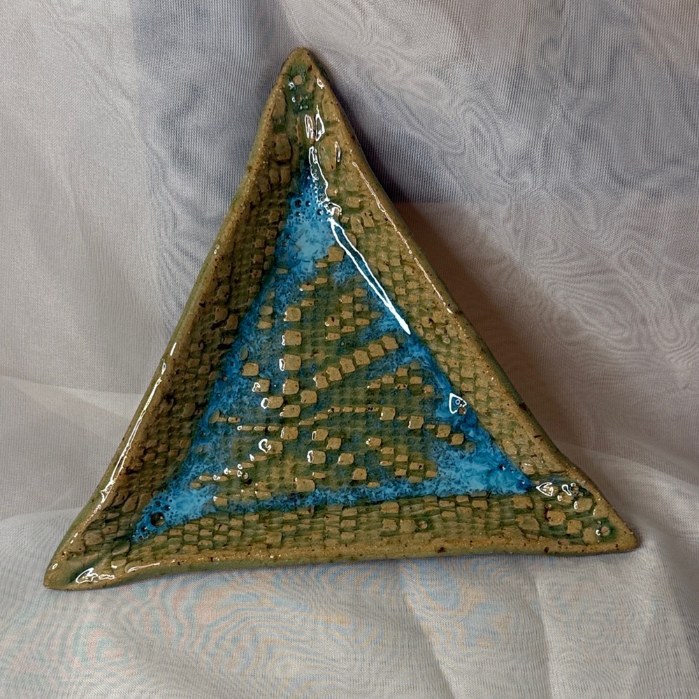 Ceramic Triangle Dish - Aqua on Brown